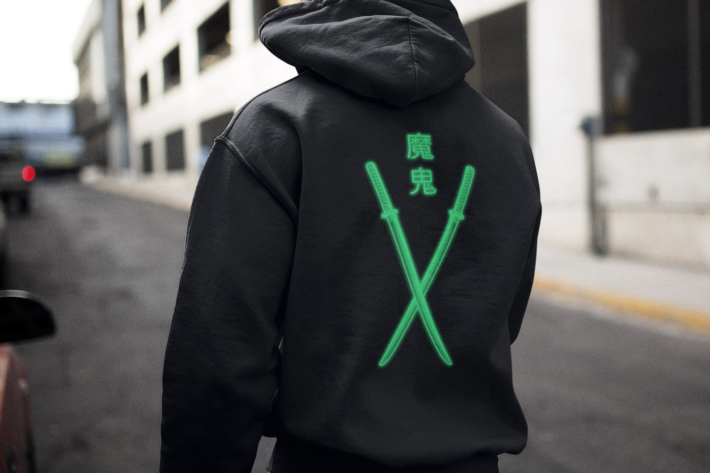 Kanji "Devil" - Organic Hoodie (Back) - bonsaiwardrobe
